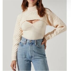 ASTR THE LABEL Womens Imani Cream Cable Knit Cropped Shrug Fisherman Sweater M